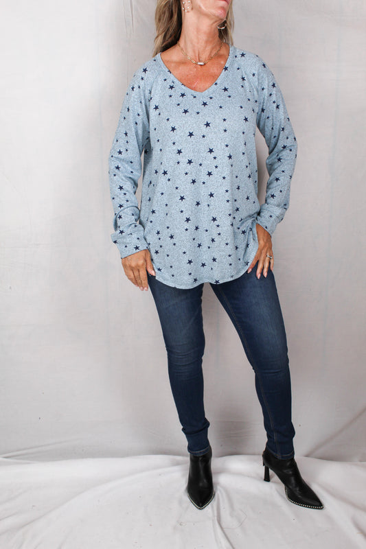 FK60096-D - Denim Combo - V-Neck Scattered Star Sweater A2358 - Pack