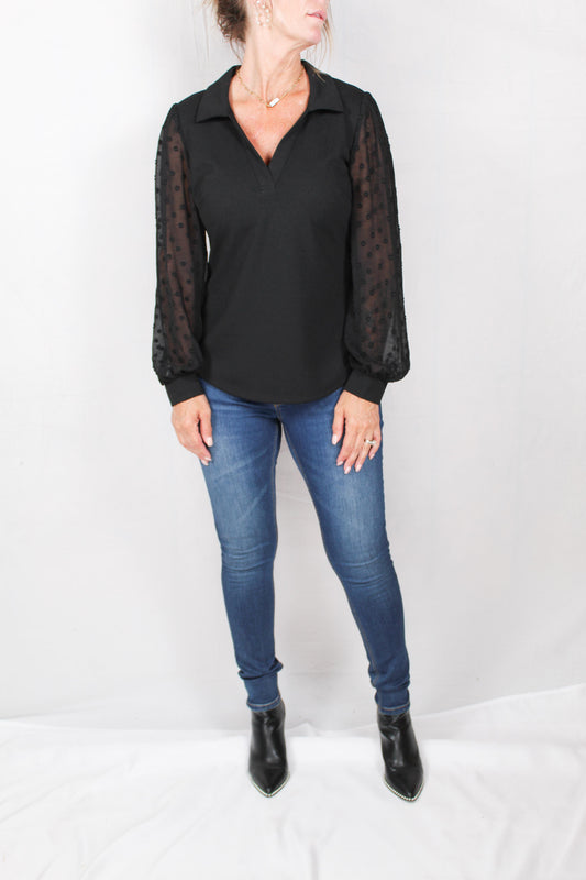 MG800BA28-B - Black - Long Sleeve Johnny Collar Top A2369 - Pack
