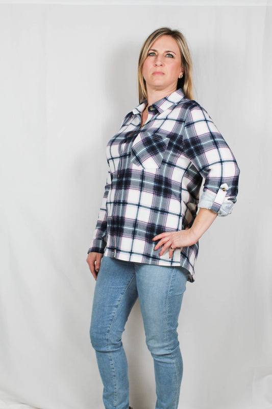 PL1985-N - Navy / Blush - Button Up Pocket Flannel A2407 - Pack