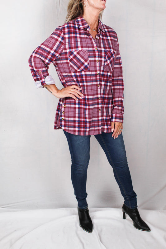 PL1986-M - Mauve / Plum / Blue - Button Up Pocket Flannel A2412 - Pack