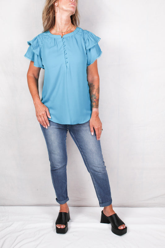 ST81LM7X6-T - Caribbean Sea - Tiered Cap Sleeve Top A2659 - Pack