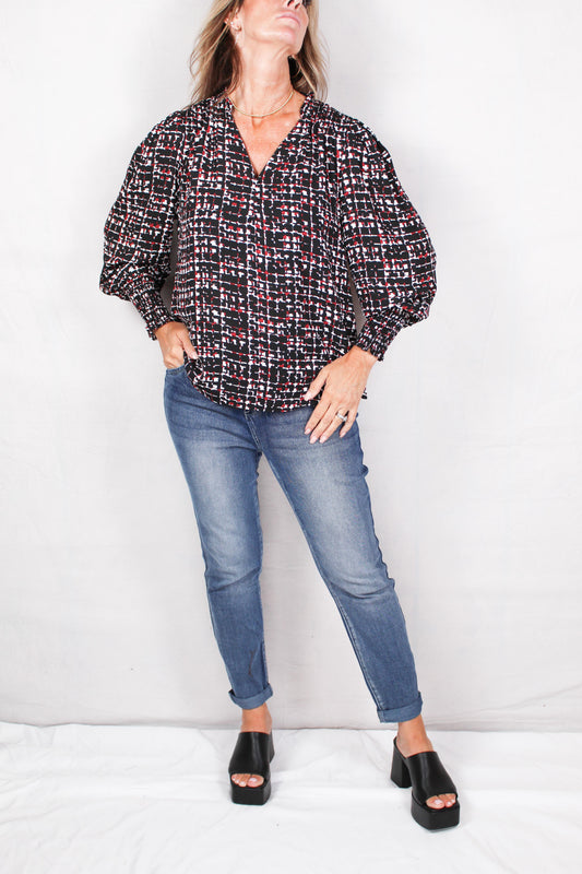 MT81506I4-R - Black/Red - Long Sleeve Printed Blouse A2693 - Pack