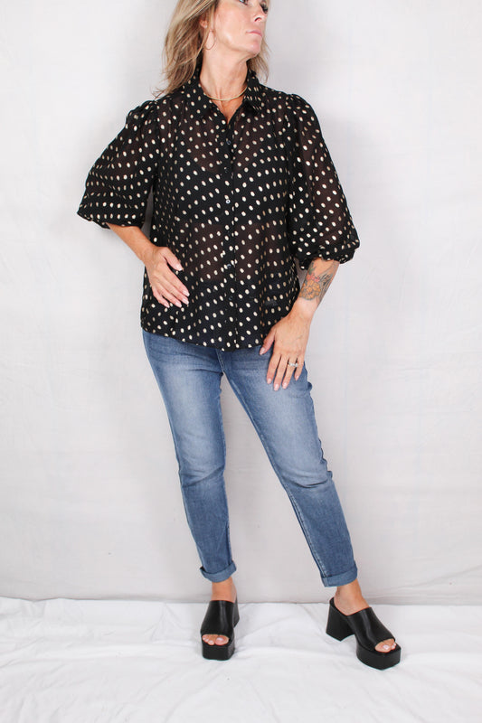 ST81219P5-G - Gold/Black - Long Sleeve Dot Blouse A2698 - Pack