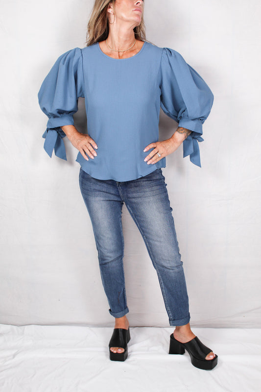 ST81Y57W7-B - Blue - Long Sleeve Tie Neck Blouse A2703 - Pack