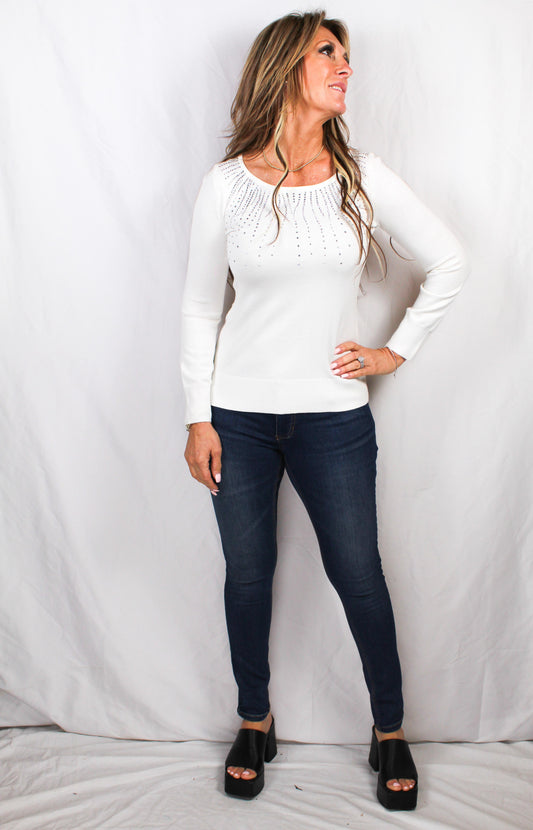 GS024006-I - Ivory - Long Sleeve Sweater with Embellishment A2726 - Pack