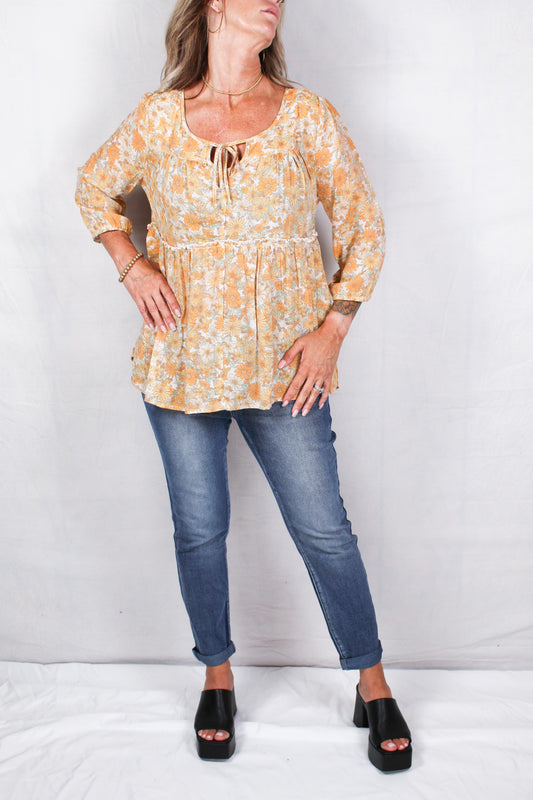 LB3141-Y - Yellow Combo - Elbow Sleeve Blouse Tee Neck A2733 - Pack