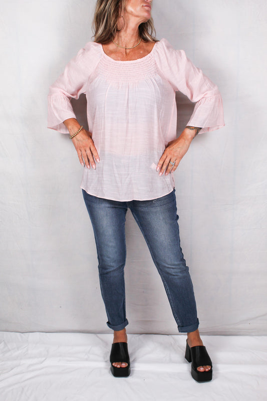 LB3144-P - Veiled Pink - Ruffle 3/4 Sleeve Blouse A2735 - Pack