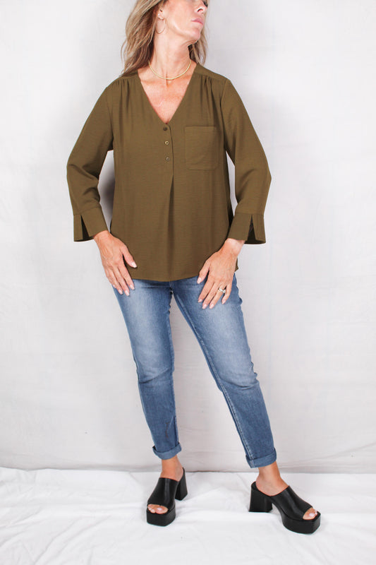 ST81IZ15P-O - Olive - 1 Pocket 3 Button Blouse A2754 - Pack