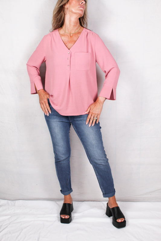 ST81IZ15P-B - Blush - 1 Pocket 3 Button Blouse A2755 - Pack