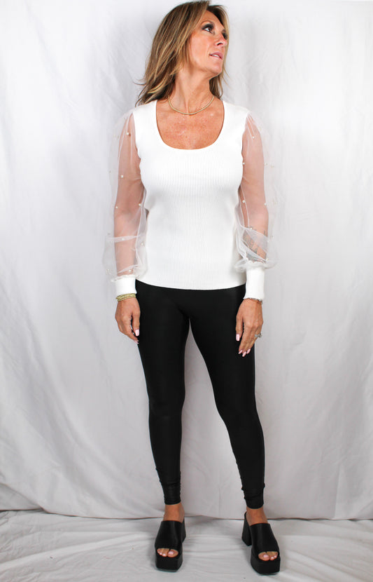 HAF6790-I - Ivory - Illusion Sleeve Ribbed Top A2791 - Pack