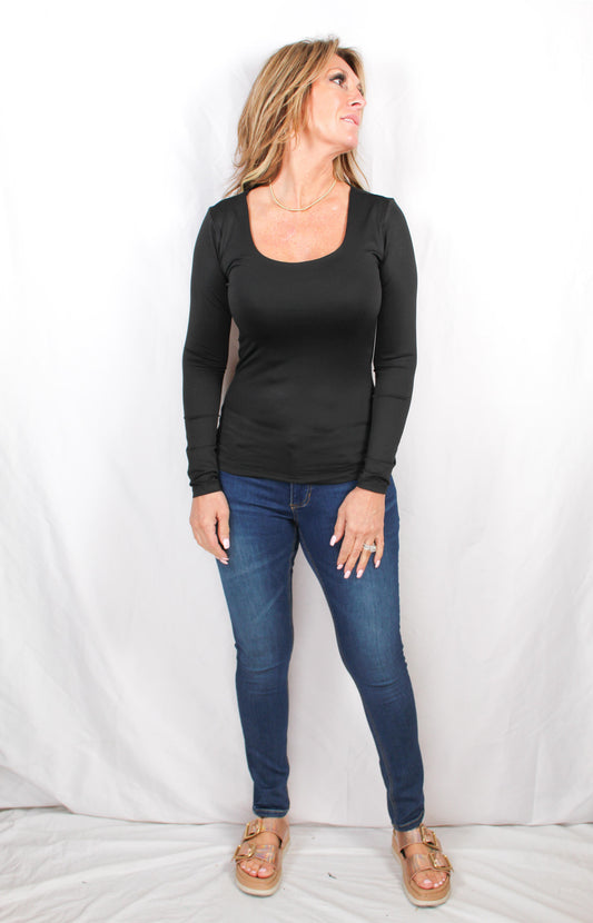 MN35967A-B - Black - Half LIned Long Sleeve Scoop Neck Top A2838 - Pack