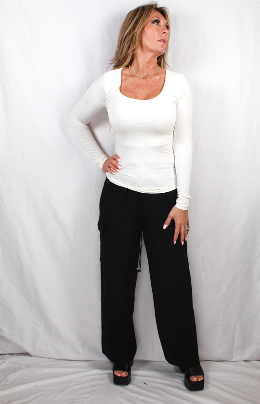 MN35967B-V - Vanilla - Half LIned Long Sleeve Scoop Neck Top A2839 - Pack