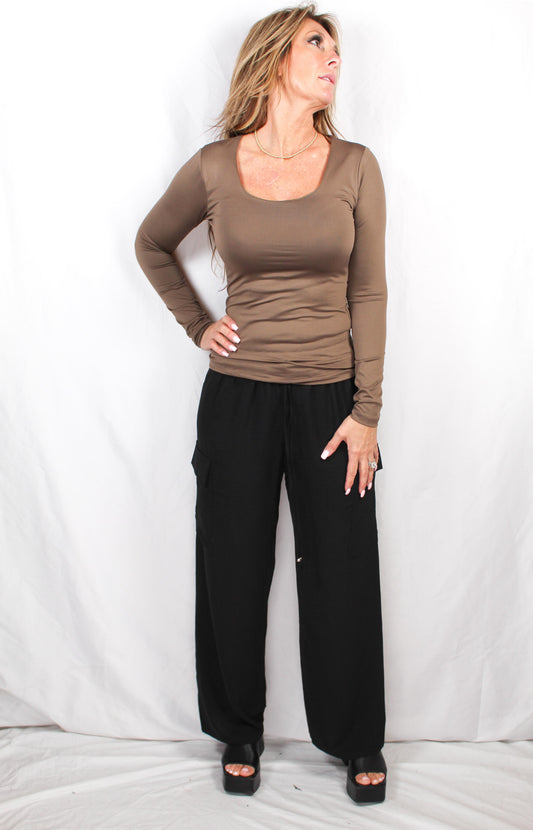 MN35967C-T - Taupe - Half LIned Long Sleeve Scoop Neck Top A2840 - Pack