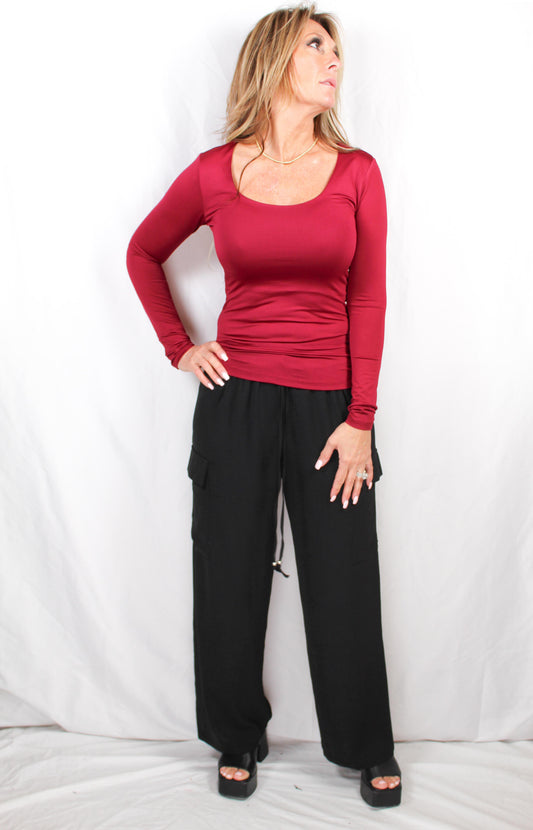 MN35967D-C - Crimson Wine - Half LIned Long Sleeve Scoop Neck Top A2841 - Pack