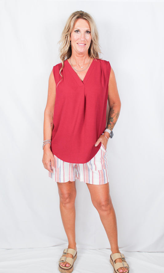 NT1310-W - Wine - Sleeveless Inverted Pleat Blouse A2878 - Pack