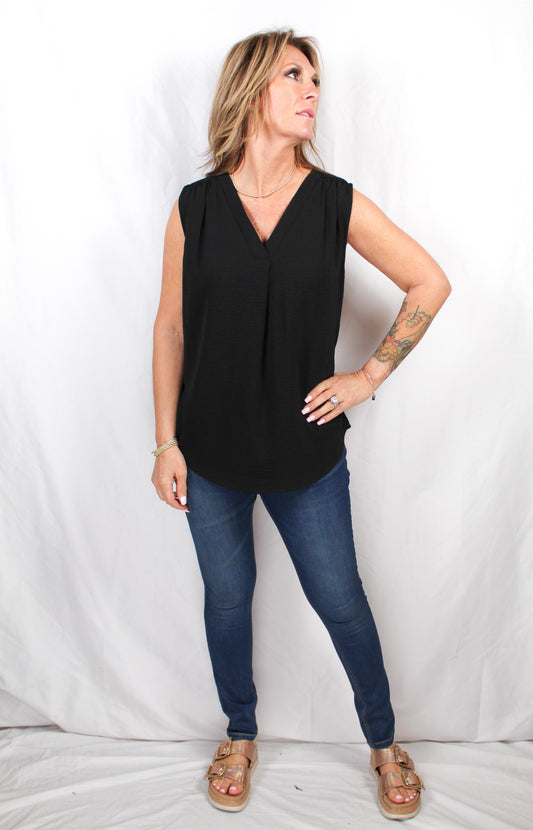 NT1310-B - Black - Sleeveless Inverted Pleat Blouse A2881 - Pack