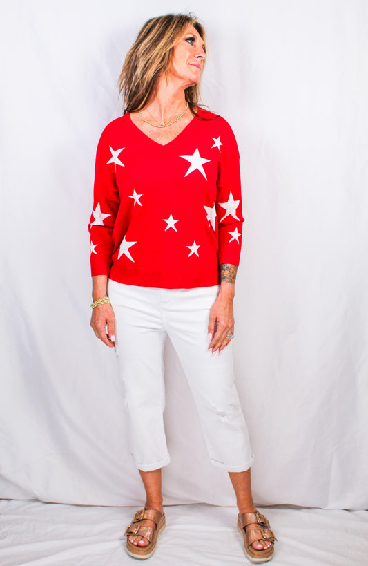 NS1416-R - Red - V-Neck Star Sweater A2909 - Pack