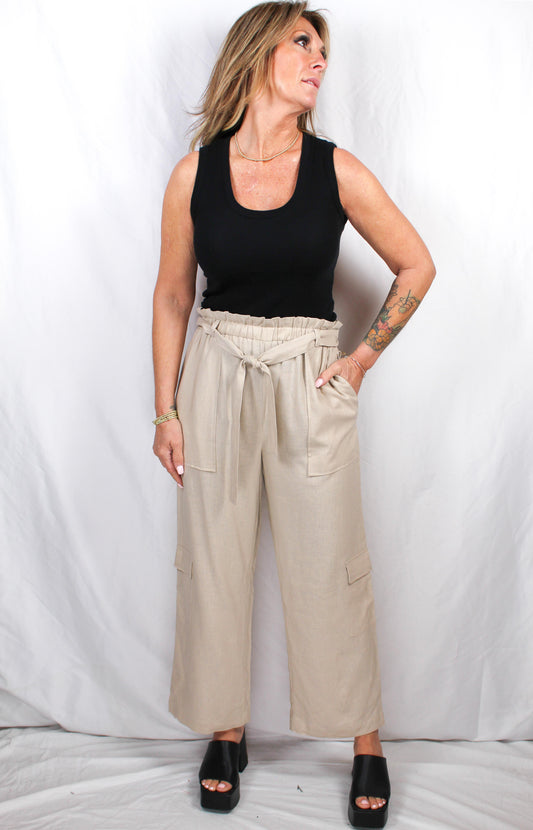 SW262402S-K - Khaki - Cargo Pant Linen Rayon A2940 - Pack