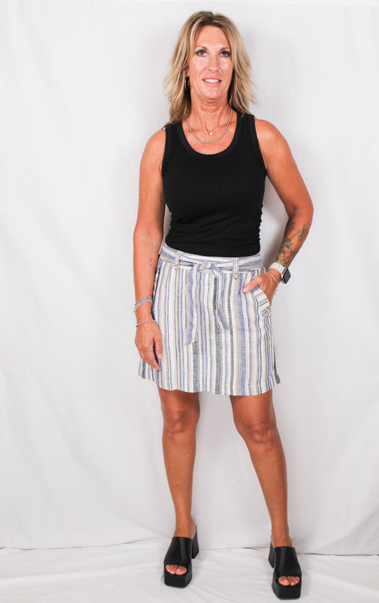 NS81R034Y-I - Irish Cream / Blue - Linen Belted Short A2969 - Pack