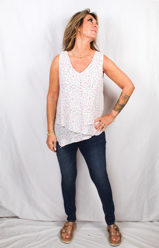 ST814N7W3-W - White Multi - Sleeveless Overlay Blouse A2980 - Pack