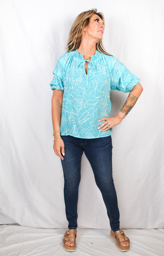 MT814N11C-V - Viridian Green / White - 3/4 Sleeve Blouse A2984 - Pack