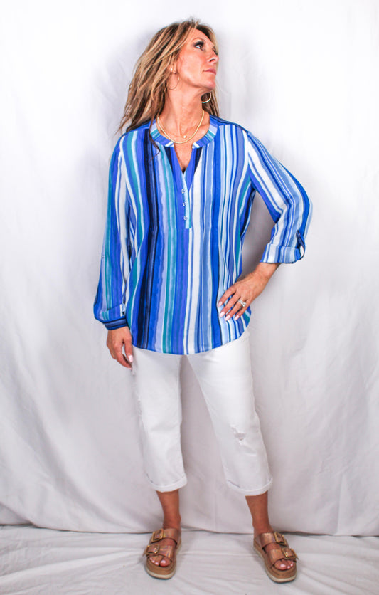 ST8150315-S - Surf the Web Multi - 1 Pocket Button Front Roll Tab Blouse A2987 - Pack