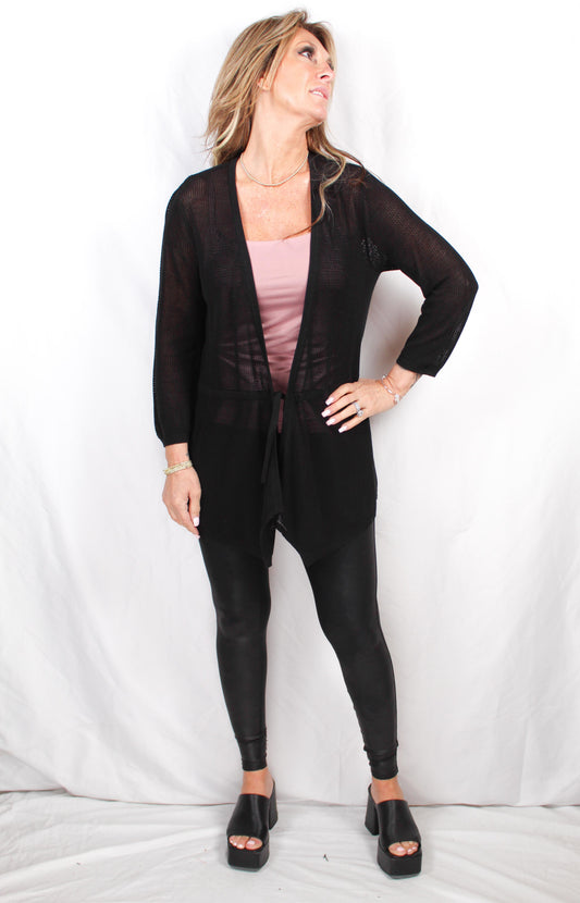 J2S58223-B - Black - Open Cardigan Tie Front A3023 - Pack