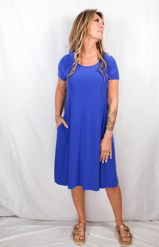 L7558C-L - Lapis - Short Sleeve A-Line Dress - Open Back A3033 - Pack