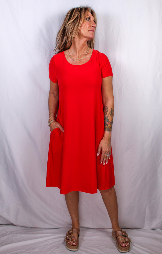 L7558C-C - Candy Apple - Short Sleeve A-Line Dress - Open Back A3034 - Pack