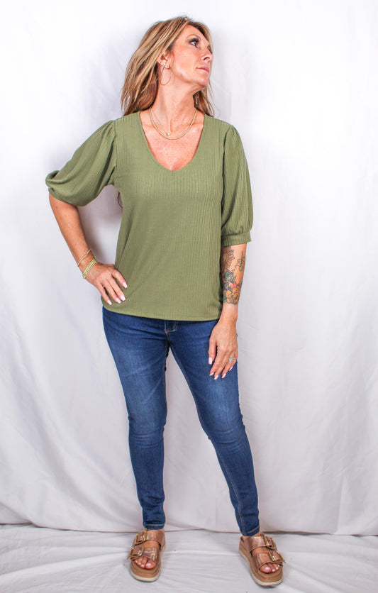 MN36036-C-O - Olive - Elbow Sleeve Top A3042 - Pack