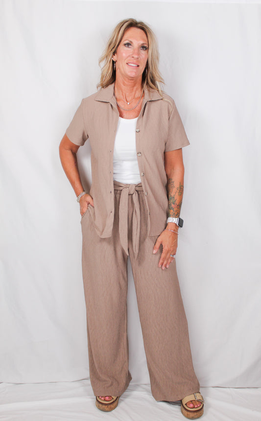 FM36042-C-T - Taupe - Textured Button Front Top A3058 - Pack