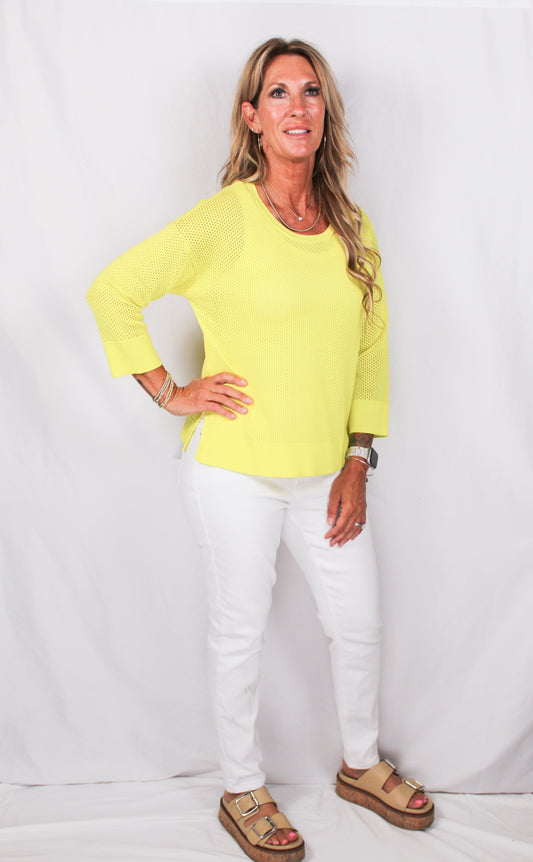 CGSW00428M-L - Limeade - 3/4 Sleeve Side Slit Mesh Top A3078 - Pack
