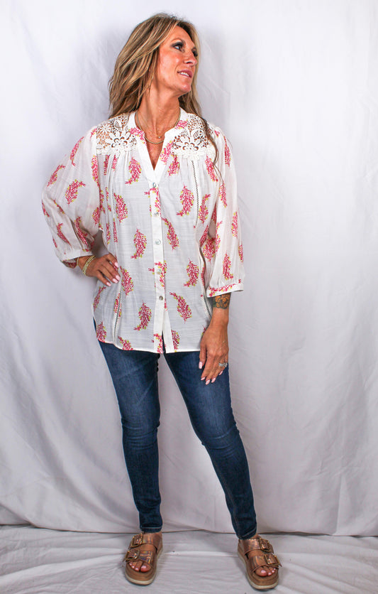 TAY651316-I - Ivory Pink - 3/4 Sleeve Blouse A3087 - Pack
