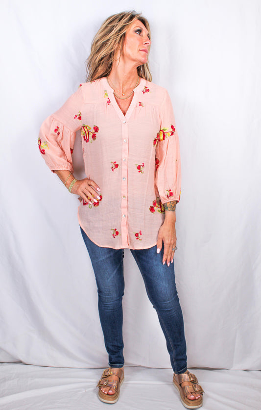 VAL114EQ-P - Peach - 3/4 Sleeve Embr Blouse A3089 - Pack