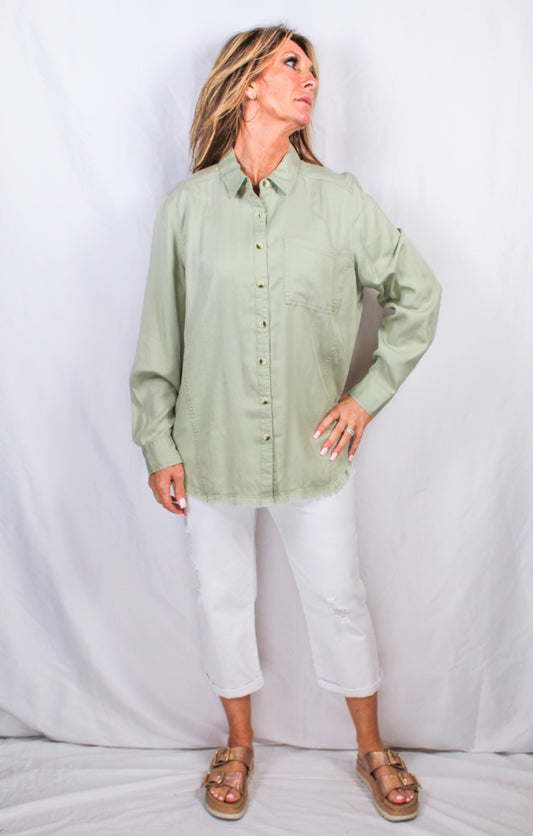 TS187-O - Olive - 1 Pocket Fringe Bottom Tencil Shirt A3111 - Pack