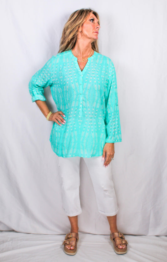 RP367857-T - Turquoise - V-Neck Button Front Blouse A3113 - Pack