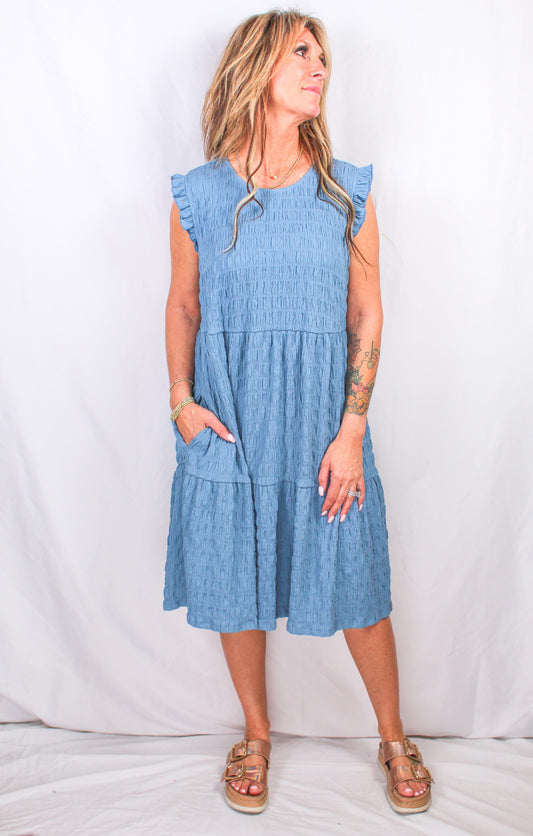 ND1098-S - Steel Blue - Sleeveless Ruffle Dress A3121 - Pack