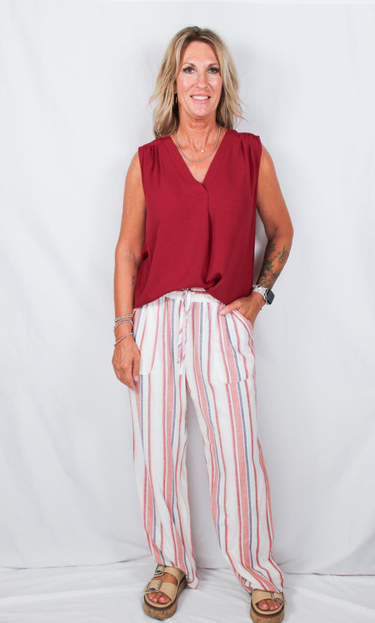 LN7130-R - Rust Multi 4415 - Stripe Linen Pant A3155 - Pack