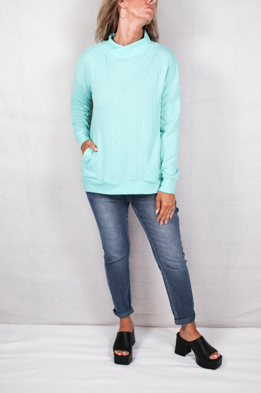 FP35805-A - Aqua (G) - Long Sleeve Drop Shoulder Crossover Neck Top With Pockets - Plus A2317 - Pack