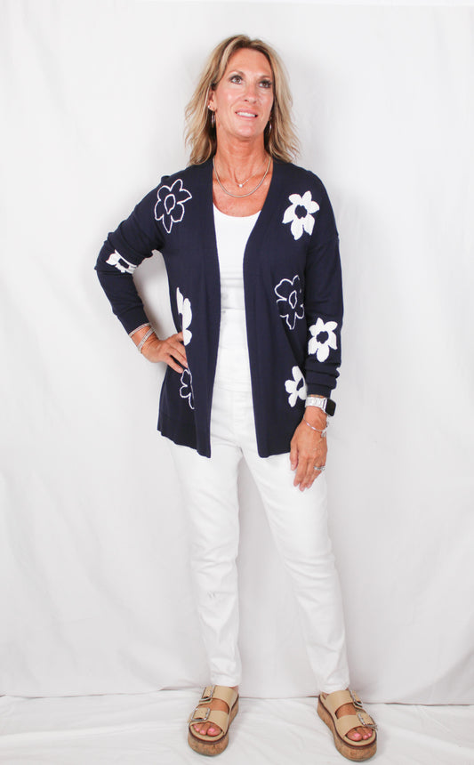 NS1448-N - Navy / White - Flower Open Cardigan A3222 - Pack