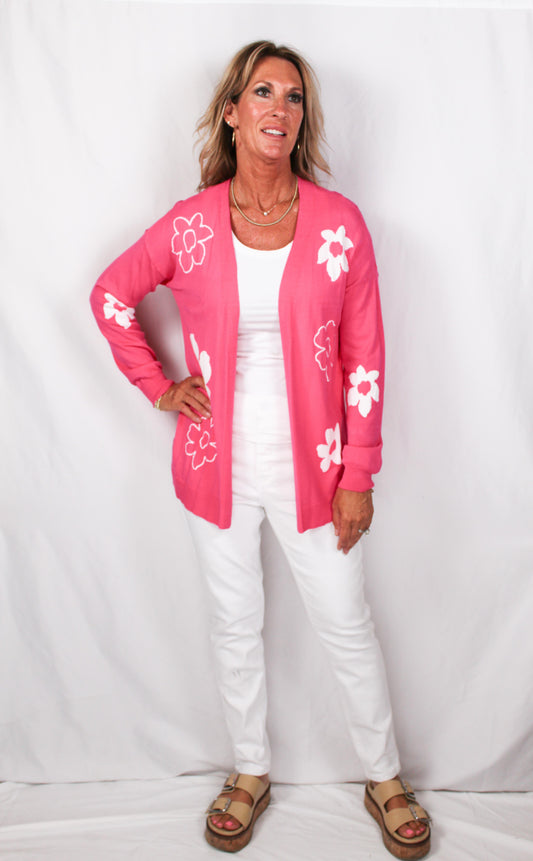 NS1448-P - Pink / White - Flower Open Cardigan A3223 - Pack
