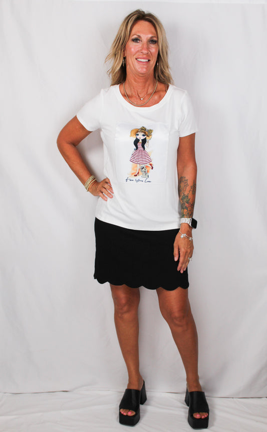 K612311-B - Bone - Girl Applicae Tee A3232 - Pack