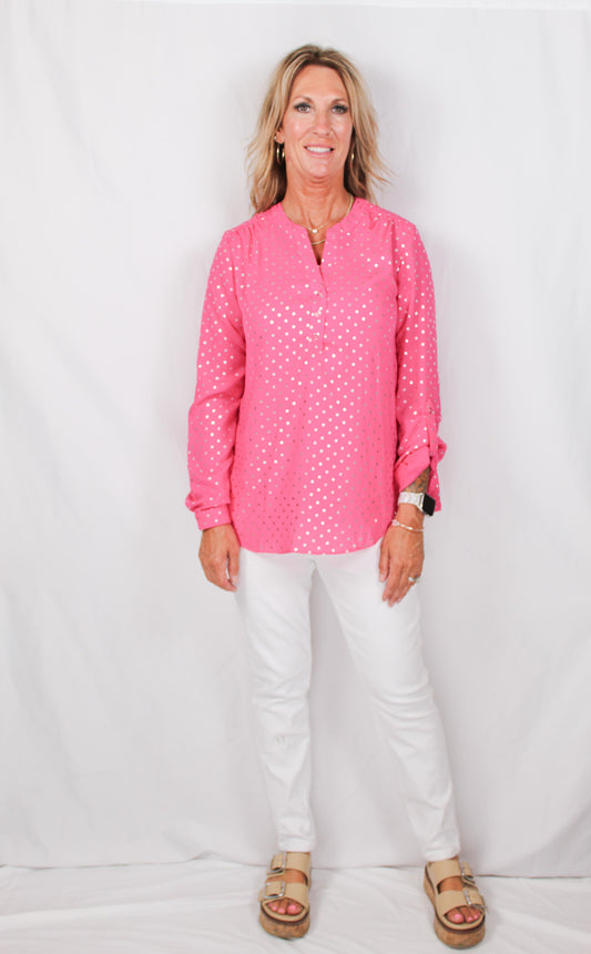 ST813WUP4-C - Black/Silver - Long Sleeve 3 Button Blouse A3277 - Pack