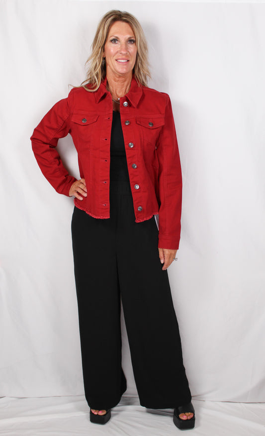 MCS63111-R - Red - Denim Fray Hem Trucker Jacket A3322 - Pack