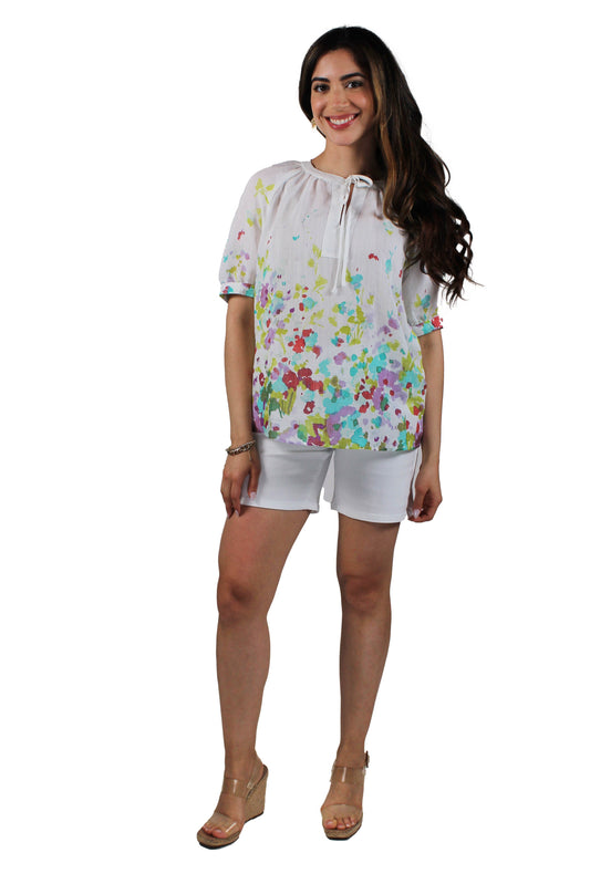 ST814N74I-W - White Beetroot - Short Sleeve Floral Blouse A3365 - Pack