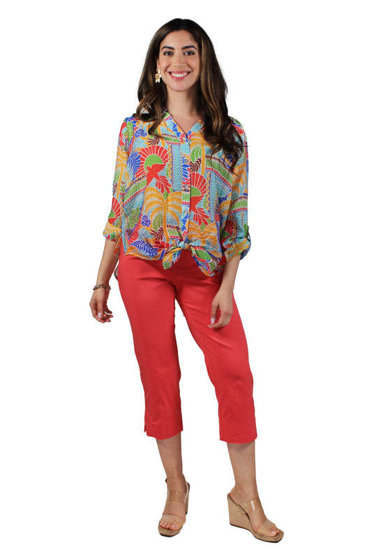 ROVT60A90-O - Orange / Royal - 3/4 Sleeve Tie Blouse A3398 - Pack