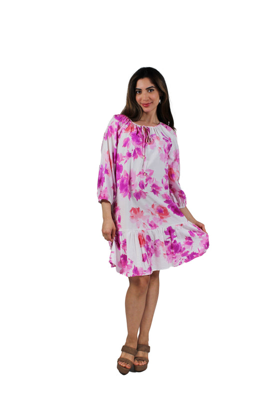 D0512T8739-W - White - 3/4 Sleeve Drop Dress Tie V-Neck A3422 - Pack