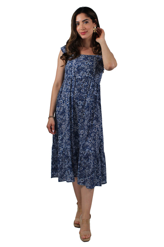 D2552414-B - Blue - Sleeveless Ruffle Trim Dress A3432 - Pack