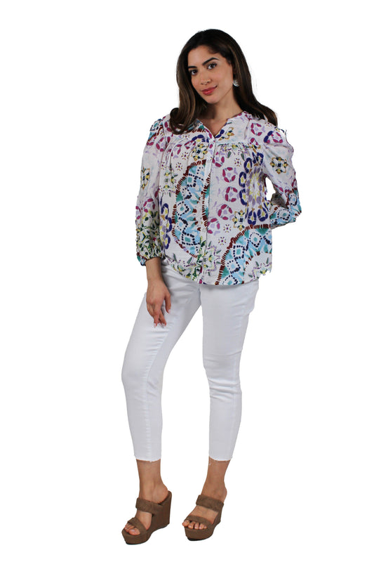 NP341982-I - Ivory Multi - Printed Long Sleeve Blouse A3441 - Pack