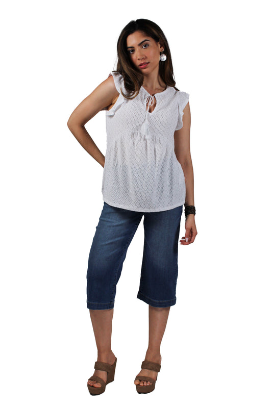 MJ967A77F-W - White - Tie Neck Cap Sleeve Top A3448 - Pack